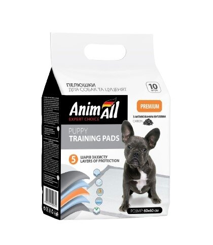 Пелюшки для собак та цуценят AnimAll Puppy Training Pads з активованим вугіллям 60 см х 60 см, 10 штук