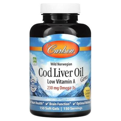 Риб'ячий жир з печінки тріски Carlson Labs Cod Liver Oil 230 мг з низьким вмістом вітаміну А, 150 капсул