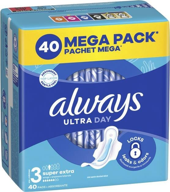 Прокладки гігієнічні Always Ultra Day Super Extra, 6 крапель, 3 розмір, 40 шт