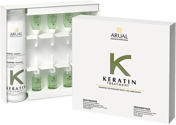Набір для зміцнення та росту волосся Arual Keratin (шампунь 250 мл + ампули для відновлення волосся 8 шт x10 мл)