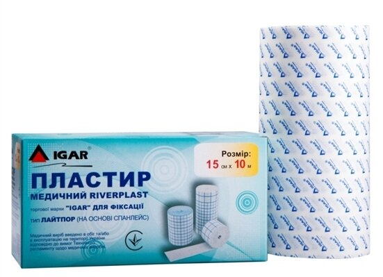 Пластир медичний IGAR RiverPlast тип Лайтпор на нетканій основі (спанлейс) для фіксації 15 см х 10 м, 1 штука