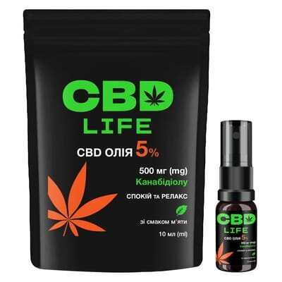 Канабідіол CBD life Олія 5%, спрей оральний зі смаком м'яти по 10 мл у флаконі