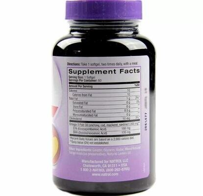 Омега-3 Natrol Omega-3 Fish Oil лимонний смак, 1000 мг, 60 капсул