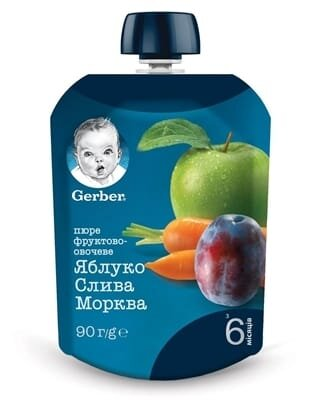 Пюре фруктово-овочеве Gerber Яблуко слива морква, 90 г