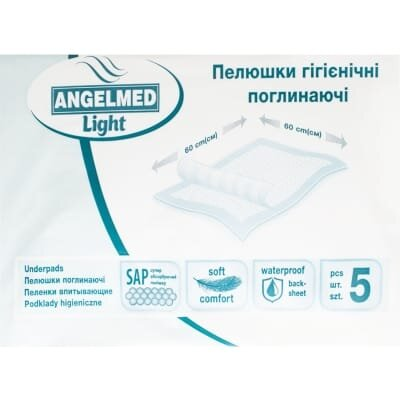 Пелюшки Angelmed Light одноразові гігієнічні 60 х 60 см, 5 штук