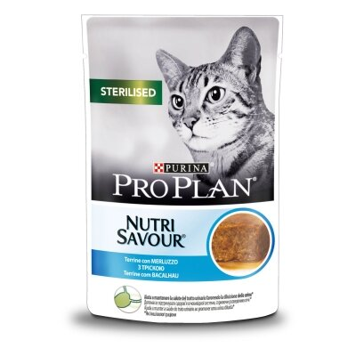 Корм вологий для дорослих стерилізованих кішок Purina Pro Plan Sterilised Nutrisavour шматочки в паштеті з тріскою, 85 г