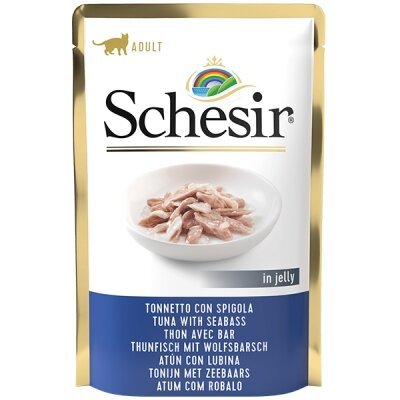 Консерва для котів Schesir Chicken Seabass тунець з морським окунем у желе, 85 г