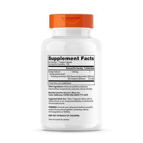 Гінкго білоба екстракт 120 мг Doctor's Best Extra Strength Ginkgo, 120 вегетаріанських капсул