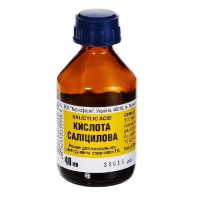 Саліцилова кислота розчин д/зовн. заст., спирт. 1 % по 40 мл у флак.
