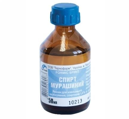 Спирт мурашиний розчин д/зовн. заст., спирт. по 50 мл у флак.
