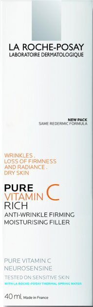 Крем-філер для обличчя La Roche-Posay Pure Vitamin C Riche антивіковий зволожуючий комплексної дії для сухої, чутливої шкіри, 40 мл