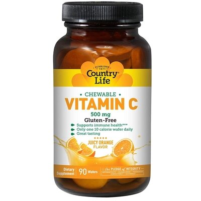 Вітамін С Country Life VITAMIN C 500 мг, 90 жувальних пастилок