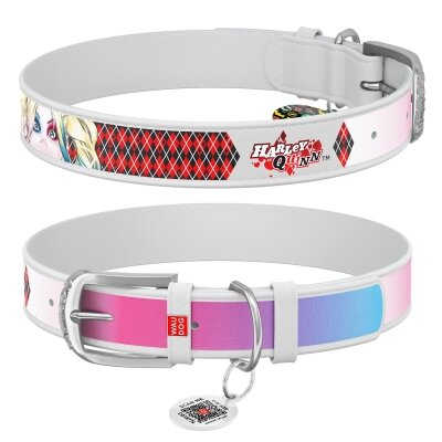Нашийник Collar WauDog Design 0015-1002-15 шкіряний з QR паспортом, малюнок "Харлі Квін", 15 мм * 26-35 см