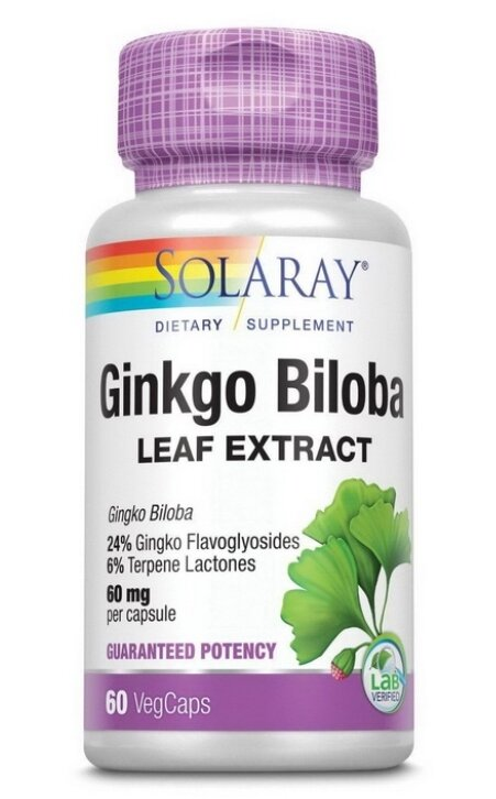 Гінкго білоба екстракт листя Solaray Ginkgo Biloba вегетаріанські капсули №60