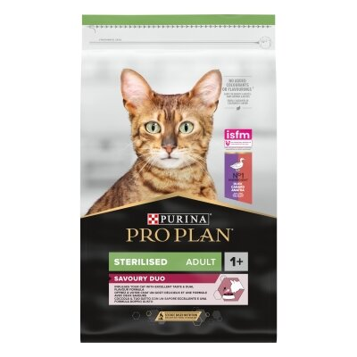 Корм сухий для стерилізованих кішок і кастрованих котів Purina Pro Plan Sterilised 1+ з качкою і печінкою, 10 кг