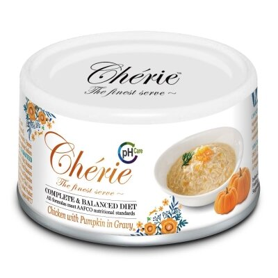 Корм вологий Cherie Complete & Balanced Diet для котів зі шматочками курки та гарбуза в cоусі для підтримки сечовивідних шляхів, 80 г