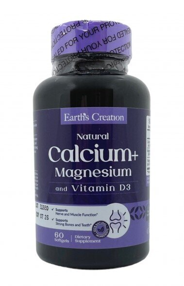 Комплекс Кальцію, Магнію та вітаміну D3 Earth's Creation Calcium, Magnesium, D3, 60 м'яких капсул