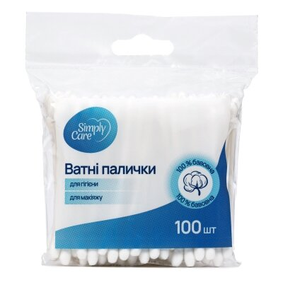 Ватні палички Simply Care пакет, 100 штук
