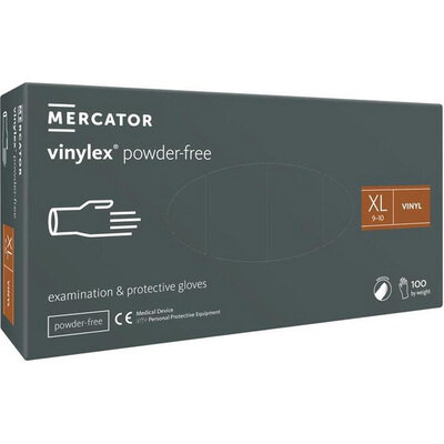 Рукавички оглядові Mercator Vinylex Powder Free вінілові непудровані, розмір XL, нестерильні прозорі, 100 штук