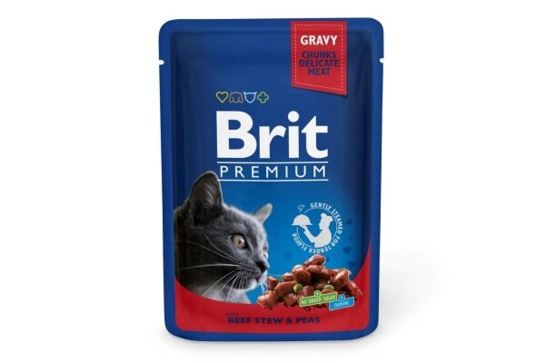 Корм вологий для кішок Brit premium Pouches з яловичини та гороху, 100 г