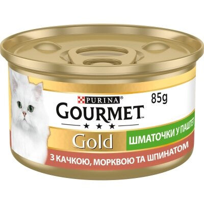 Корм вологий для кішок Purina Gourmet Gold з качкою, морквою і шпинатом, шматочки в паштеті, 85 г