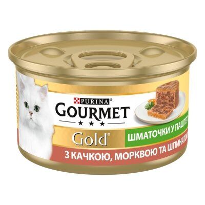 Корм вологий для кішок Purina Gourmet Gold з качкою, морквою і шпинатом, шматочки в паштеті, 85 г