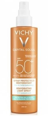 Спрей Vichy Capital Soleil, сонцезахисний водостійкий, з гіалуроновою кислотою, захист від солі і хлору, SPF 50+, 200 мл