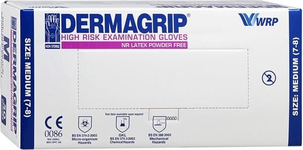 Рукавички оглядові Dermagrip High Risk латексні без пудри нестерильні, розмір M, пара