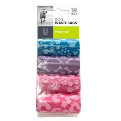 Набір пакетів M-Pets Dog Waste Bags для прибирання за собакою, різнокольорові, 4 рулони по 20 штук