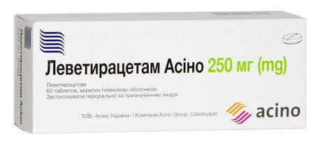 Леветирацетам Асіно таблетки, в/плів. обол. по 250 мг №60 (10х6)