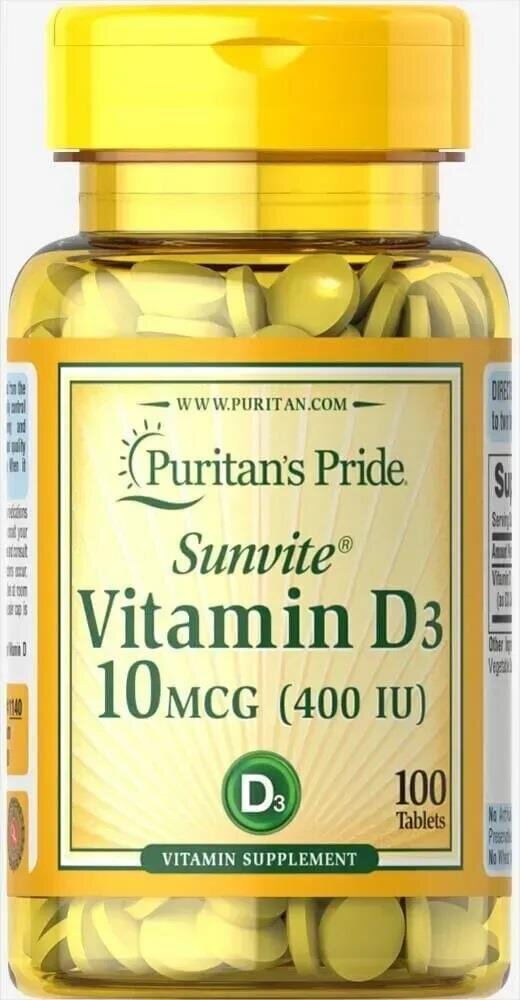 Вітамін Д3 Puritan's Pride Vitamin D3 400 МО, 100 таблеток