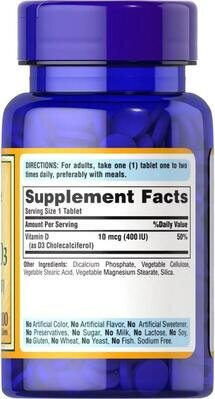 Вітамін Д3 Puritan's Pride Vitamin D3 400 МО, 100 таблеток