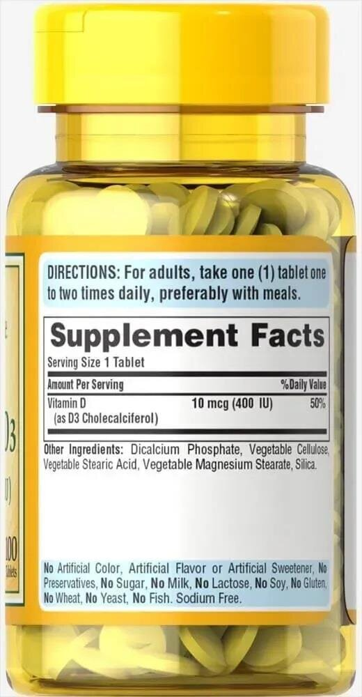 Вітамін Д3 Puritan's Pride Vitamin D3 400 МО, 100 таблеток
