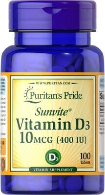Вітамін Д3 Puritan's Pride Vitamin D3 400 МО, 100 таблеток