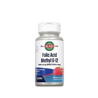 Фолієва кислота Метил В-12 KAL Folic acid Methyl B-12 800/1000 мкг, 60 таблеток для розсмоктування