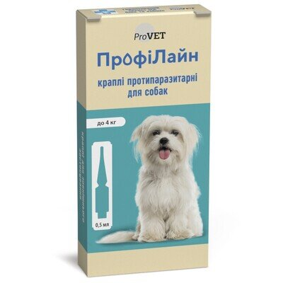Краплі ProVET Profiline від бліх та кліщів для собак вагою до 4 кг, 4 піпетки по 0,5 мл