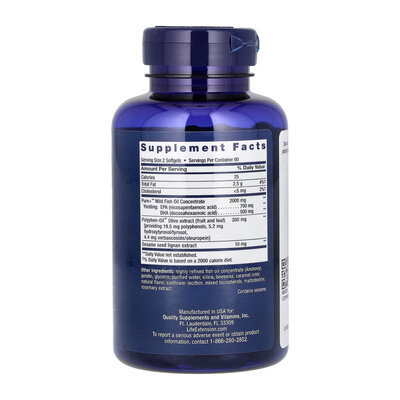 Супер Омега-3 Life Extension Super Omega-3 EPA/DHA Fish Oil, Sesame Lignans & Olive Extract, 120 м'яких капсул