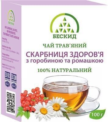 Чай трав'яний Бескид Скарбниця здоров'я з горобиною і ромашкою, 100 г