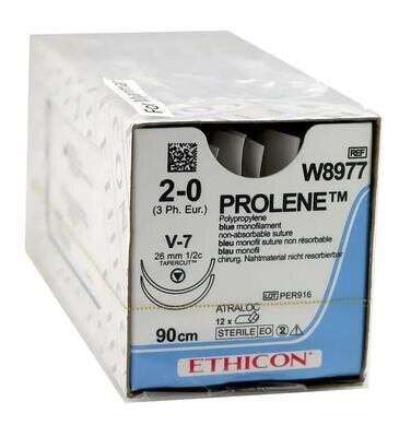 Шовний матеріал хірургічний Prolene W8977 р. USP 2/0, нерозсмоктуючий довжина 90 см, 2 колючо-ріжучі голки 26 мм, 1/2 кола