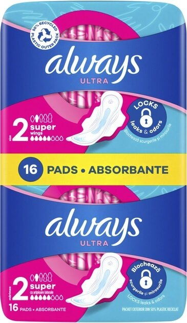 Прокладки гігієнічні Always Ultra Day Super, 5 крапель, 2 розмір, 16 шт