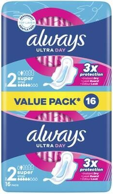 Прокладки гігієнічні Always Ultra Day Super, 5 крапель, 2 розмір, 16 шт