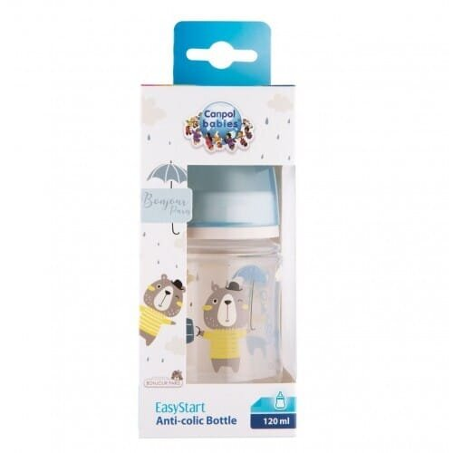 Пляшечка Canpol Babies Easystart Bonjour Paris 35/231_blu антиколікова з широким отвором, синя, 120 мл