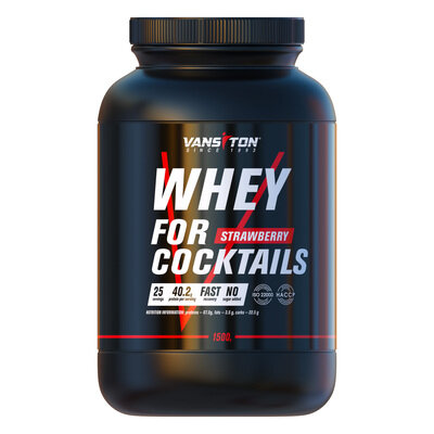 Протеїн Vansiton Whey for cocktails для коктейлів, полуниця, 1,5 кг
