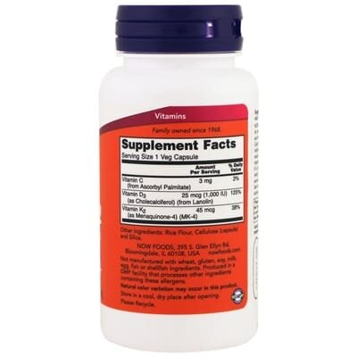 Вітамін Д-3 і К-2 NOW Vitamin D-3 & K-2 1000 МО/45 мкг капсули №120