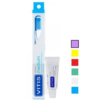 Набір Dentaid Vitis зубна щітка Medium середньої жорсткості (фіолетова) + Vitis Whitening зубна паста 15 мл