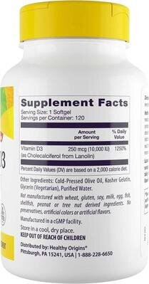 Вітамін Д3 Healthy Origins Vitamin D3 10 000 МО, 120 капсул