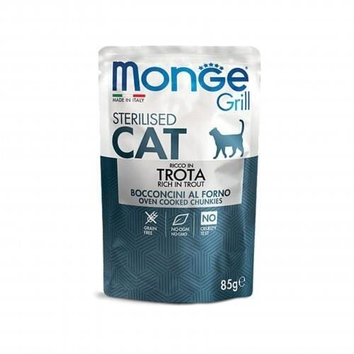 Корм вологий Monge Cat Grill Sterilised для стерилізованих котів, форель (шматочки в желе), 85 г