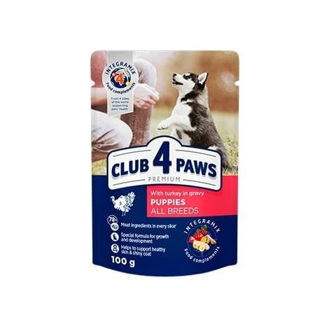Корм вологий Club 4 Paws для цуценят усіх порід з Індичкою в соусі Преміум, 100 г