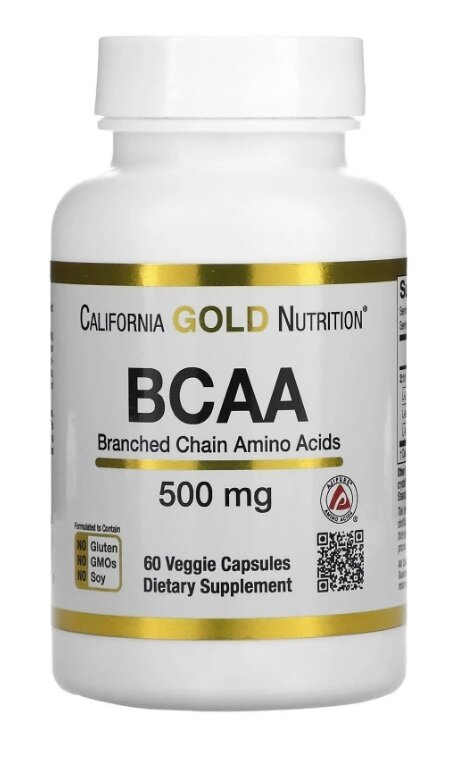 Амінокислота California Gold Nutrition Sport BCAA 500 мг, 60 рослинних капсул