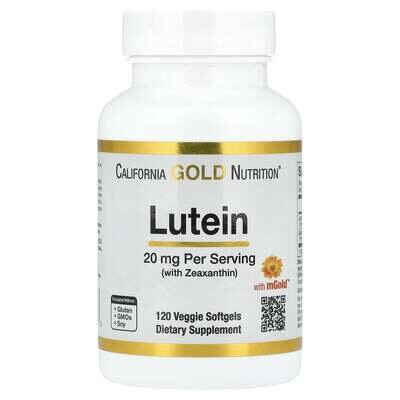 Лютеїн із зеаксантином California Gold Nutrition Lutein with Zeaxanthin 20 мг, 120 вегетаріанських капсул
